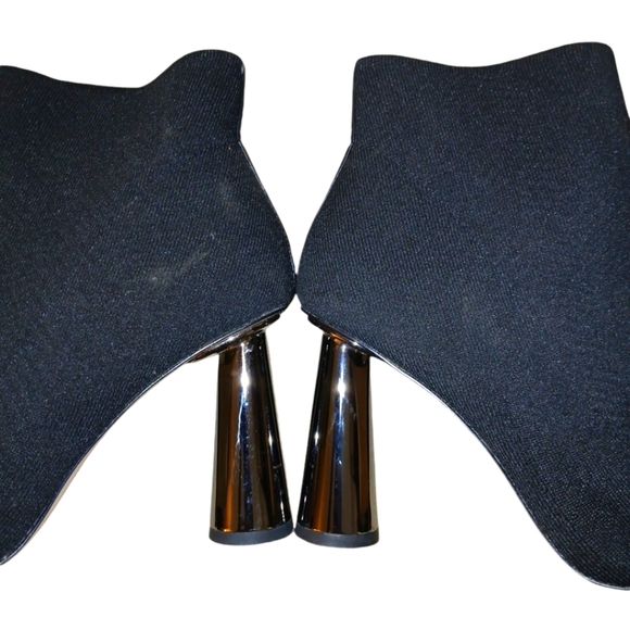 BCBG Black Sock Boot Silver Flared Heels size 9.5 - Picture 3 of 11